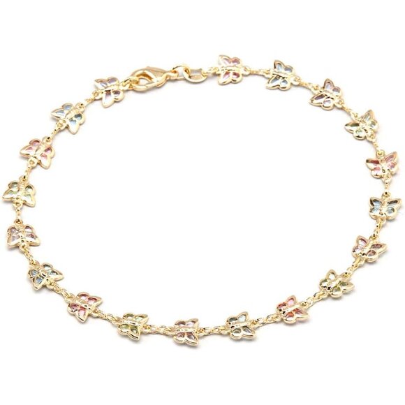 Luxe 18K Gold & Color Crystal Baguette Anklet - Adjustable 10-Inch Length - Picture 1 of 3